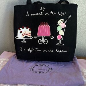 Lulu Guinness Black Tote “ A moment on the lips is a lifetime on the hips ..